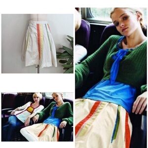 Athropologie Lithe Ribbon Applique Telephone Pole  Rainbow Colors Striped Skirt‍